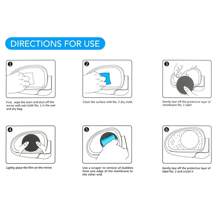 2Pcs Square 200x240mm Car Rear View Mirror Film PET Anti-Fog Rainproof Mirror Film with Tools
