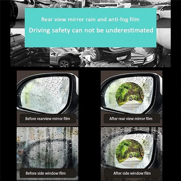 2Pcs Square 200x240mm Car Rear View Mirror Film PET Anti-Fog Rainproof Mirror Film with Tools