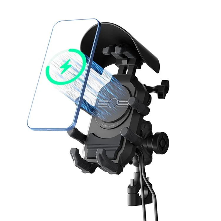 WUPP CS-2056A2 Motorcycle Phone Holder Wireless Charging Phone Stand, Handlebar Mount