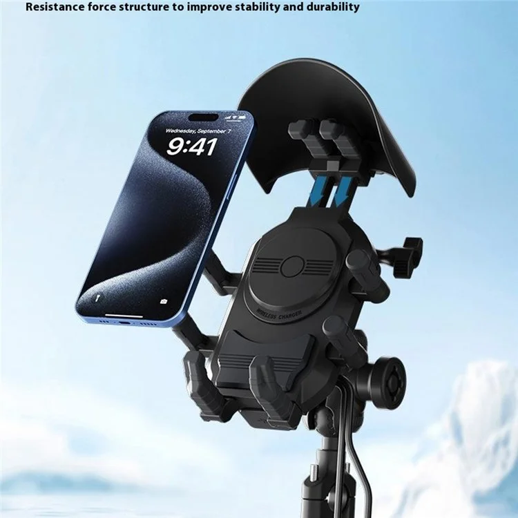WUPP CS-2056A2 Motorcycle Phone Holder Wireless Charging Phone Stand, Handlebar Mount