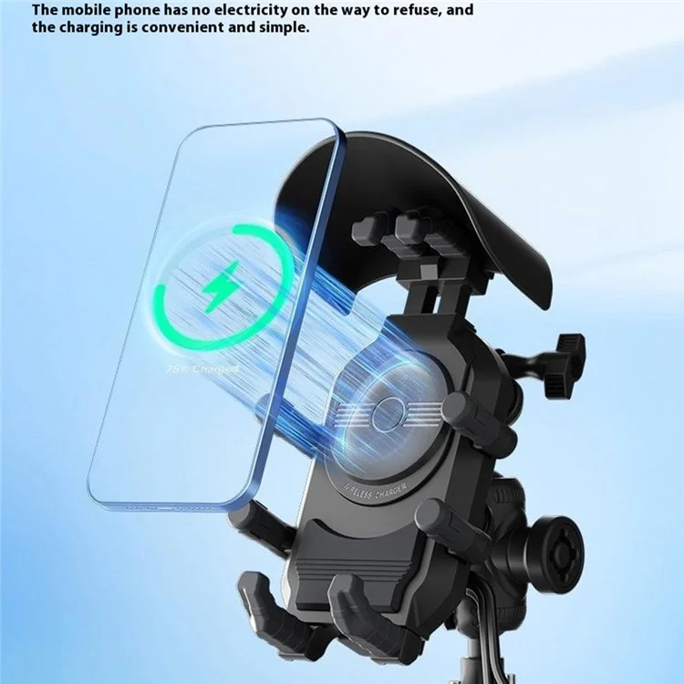 WUPP CS-2056A2 Motorcycle Phone Holder Wireless Charging Phone Stand, Handlebar Mount
