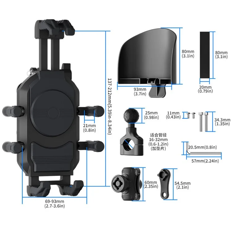 WUPP CS-2056B2 Motorcycle Handlebar Phone Holder Anti-Shock Phone Mount Stand