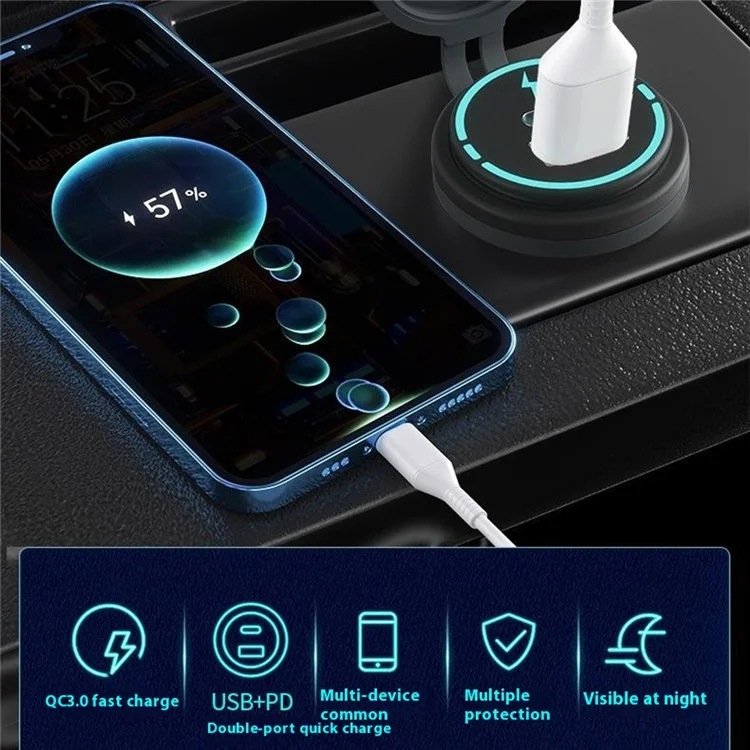 Wupp ZH-1786B2 Qc3.0 Carregador Usb+tipo-c Com Tampa de Silicone e Cabo de 60 cm