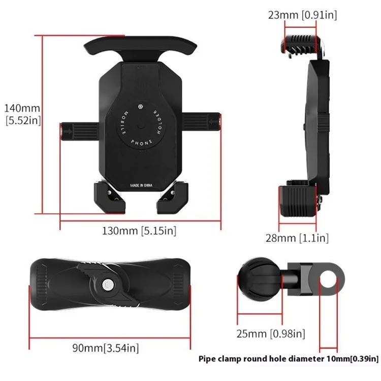 WUPP CS-051A2 Motorcycle Phone Holder Mirror Mount Anti-Shock Phone Bracket