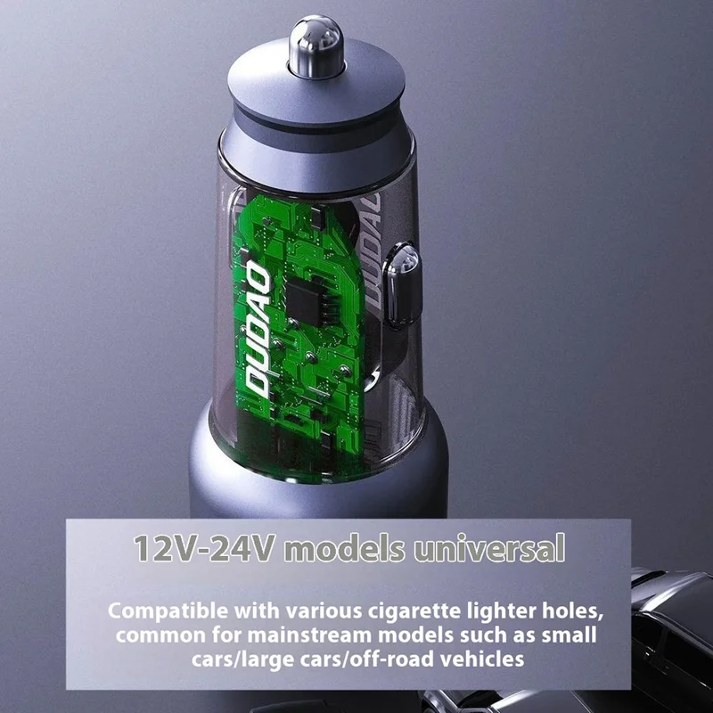 DUDAO R4T 49W Transparent Car Charger QC3.0 USB+Type-C PD Fast Charging Power Adapter