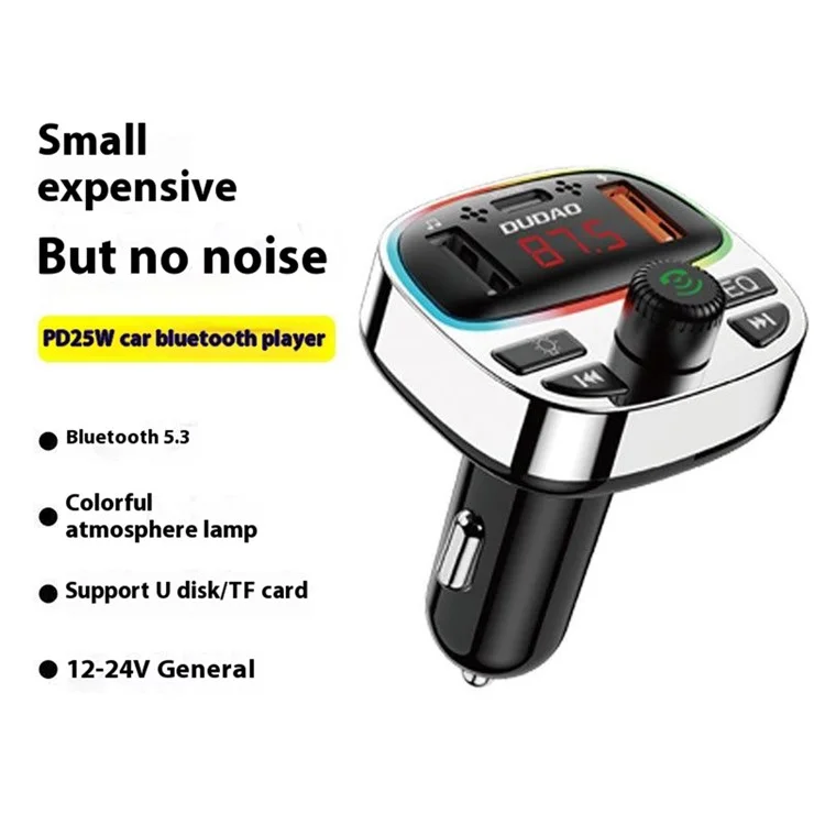 DUDAO R2Pro+ Farbiges Licht Bluetooth Freisprecheinrichtung Auto-Kit MP3-Player PD Typ-C + Dual-USB-Autoladegerät