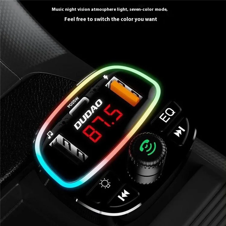 DUDAO R2Pro+ Farbiges Licht Bluetooth Freisprecheinrichtung Auto-Kit MP3-Player PD Typ-C + Dual-USB-Autoladegerät