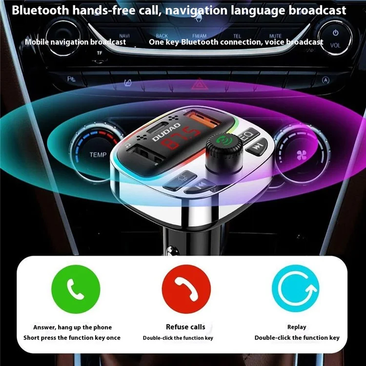 DUDAO R2Pro+ Farbiges Licht Bluetooth Freisprecheinrichtung Auto-Kit MP3-Player PD Typ-C + Dual-USB-Autoladegerät