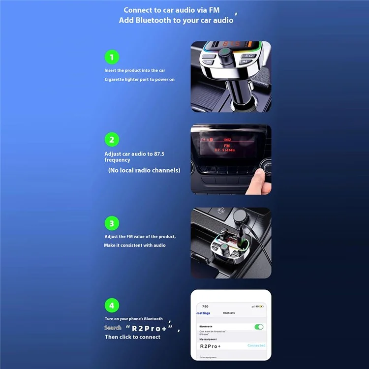 DUDAO R2Pro+ Farbiges Licht Bluetooth Freisprecheinrichtung Auto-Kit MP3-Player PD Typ-C + Dual-USB-Autoladegerät