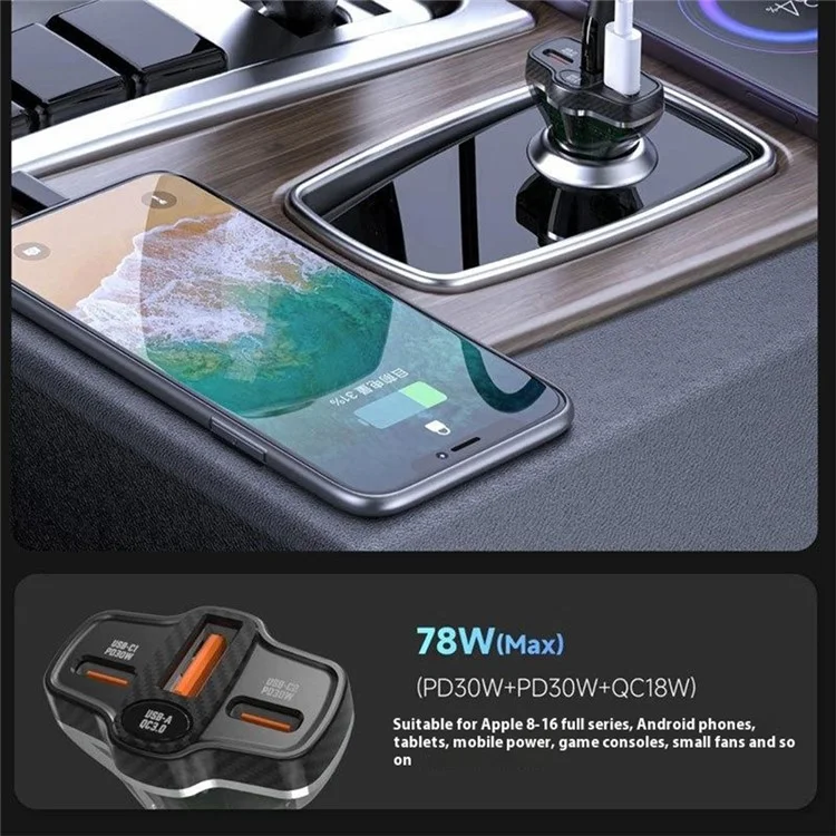 DUDAO R78 PD QC Быстрое зарядное устройство USB + Двойной автомобильный зарядник Type-C