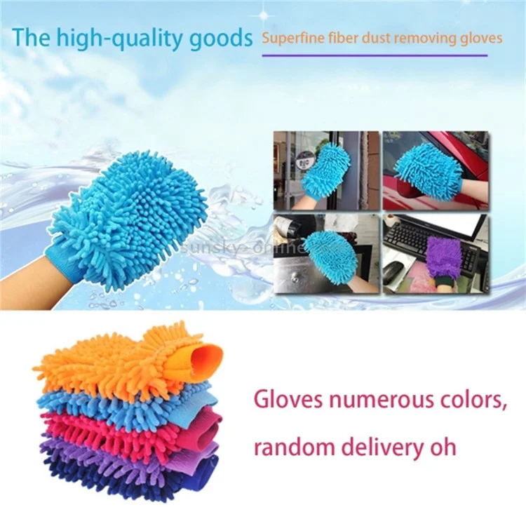 Microfiber Gloves for Cleaning Car Double-Sided Chenille Microfiber Glove Antistatic Cleaning Cloth Dust Removal Cleaning Gloves (Random Color)