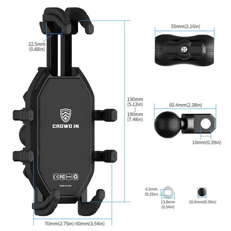 Suporte de celular anti-roubo para espelho retrovisor de motocicleta WUPP CS-2072B1