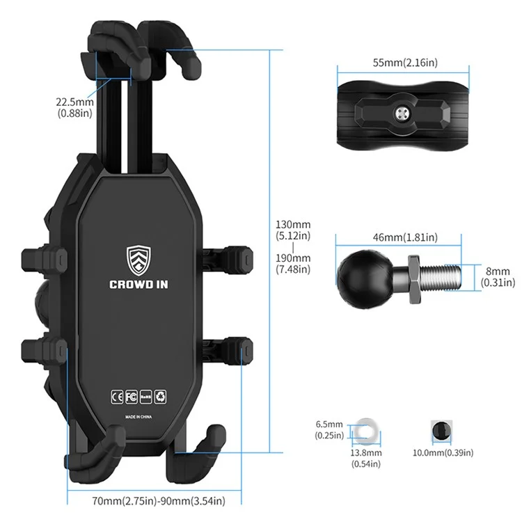 Suporte de telefone para motocicleta WUPP CS-2072D1 M8 com cabeça de esfera, antifurto