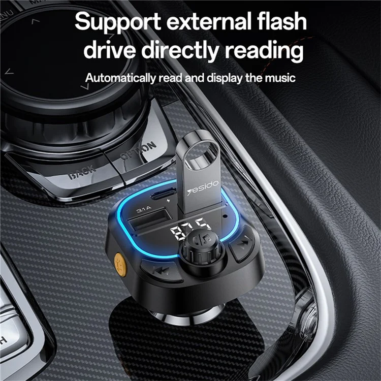 YESIDO Y70 Bluetooth-compatible 5.3 FM Transmitter Car Charger Hands Free Calling MP3 Player