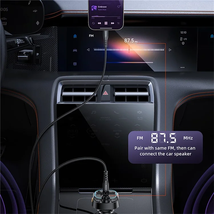 YESIDO Y70 Bluetooth-compatible 5.3 FM Transmitter Car Charger Hands Free Calling MP3 Player