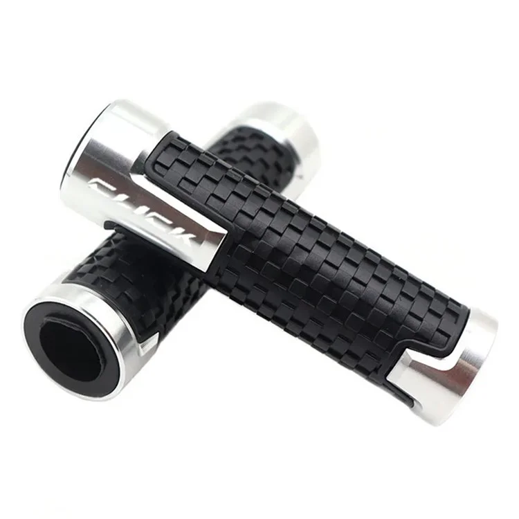 1 Pair Motorcycle Handlebar Grips Aluminum Alloy Rubber Motorbike Anti-Slip Handlebar Cover - Silver