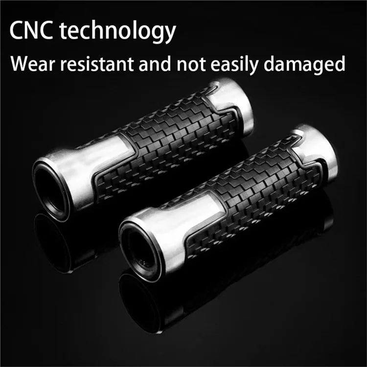 1 Pair Motorcycle Handlebar Grips Aluminum Alloy Rubber Motorbike Anti-Slip Handlebar Cover - Silver