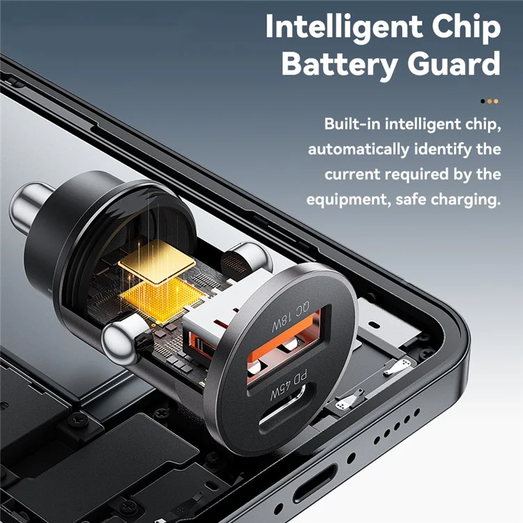 ESSAGER ES-CC15 Cargador de Coche de 45W con Doble Puerto USB-A + Tipo C, Carga Rápida, Toma para Mechero - Gris