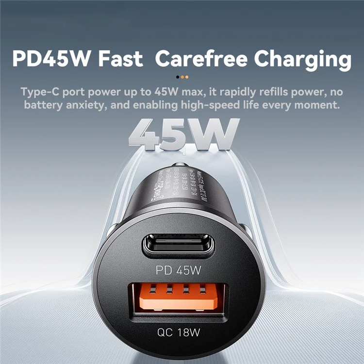 ESSAGER ES-CC15 Cargador de Coche de 45W con Doble Puerto USB-A + Tipo C, Carga Rápida, Toma para Mechero - Gris