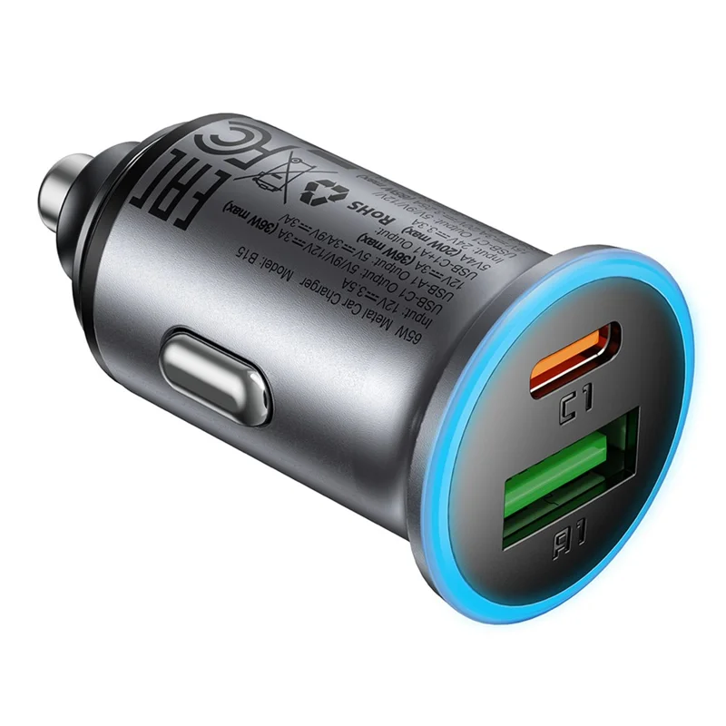 ACEFAST B15 65W Metall-Autoladegerät Dual-Port USB-A + USB-C Schnellladung Kfz-Ladegerät Zigarettenanzünder