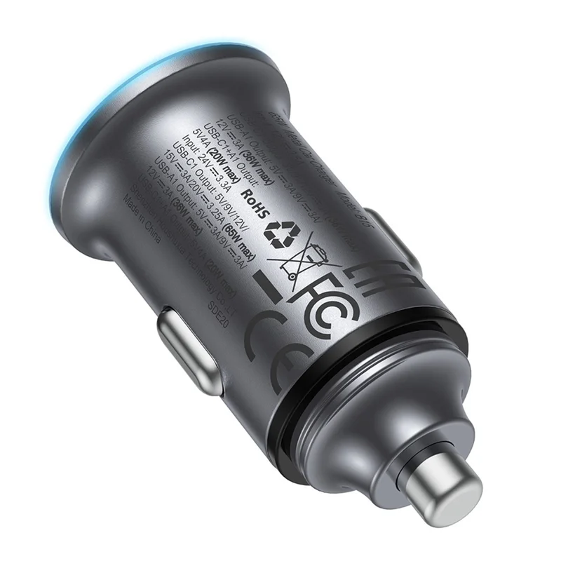 ACEFAST B15 65W Metall-Autoladegerät Dual-Port USB-A + USB-C Schnellladung Kfz-Ladegerät Zigarettenanzünder