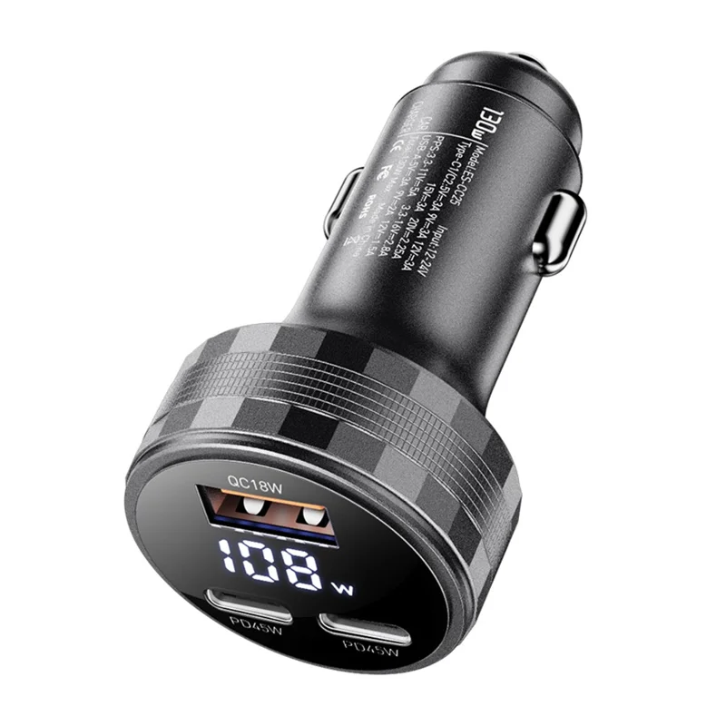 ESSAGER 108W Car Charger USB-A + USB-C Aluminum Alloy Fast Charging Lighter Charger for Vehicle - Grey