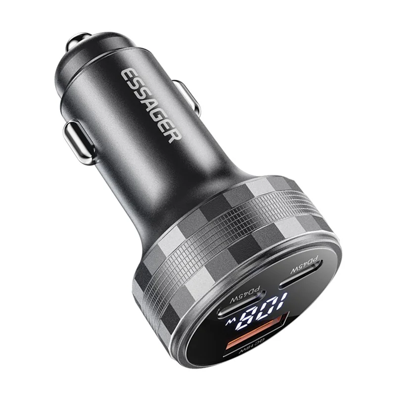 ESSAGER 108W Car Charger USB-A + USB-C Aluminum Alloy Fast Charging Lighter Charger for Vehicle - Grey
