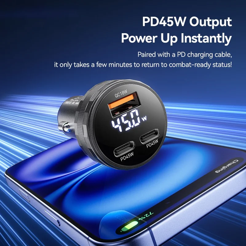 ESSAGER 108W Car Charger USB-A + USB-C Aluminum Alloy Fast Charging Lighter Charger for Vehicle - Grey