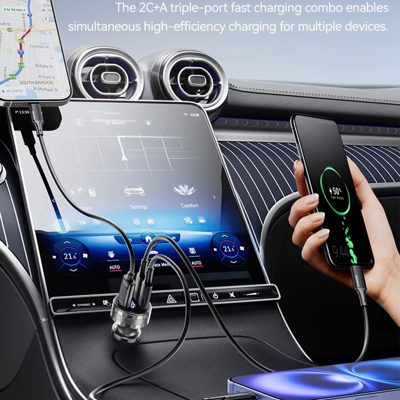 ESSAGER 108W Car Charger USB-A + USB-C Aluminum Alloy Fast Charging Lighter Charger for Vehicle - Grey