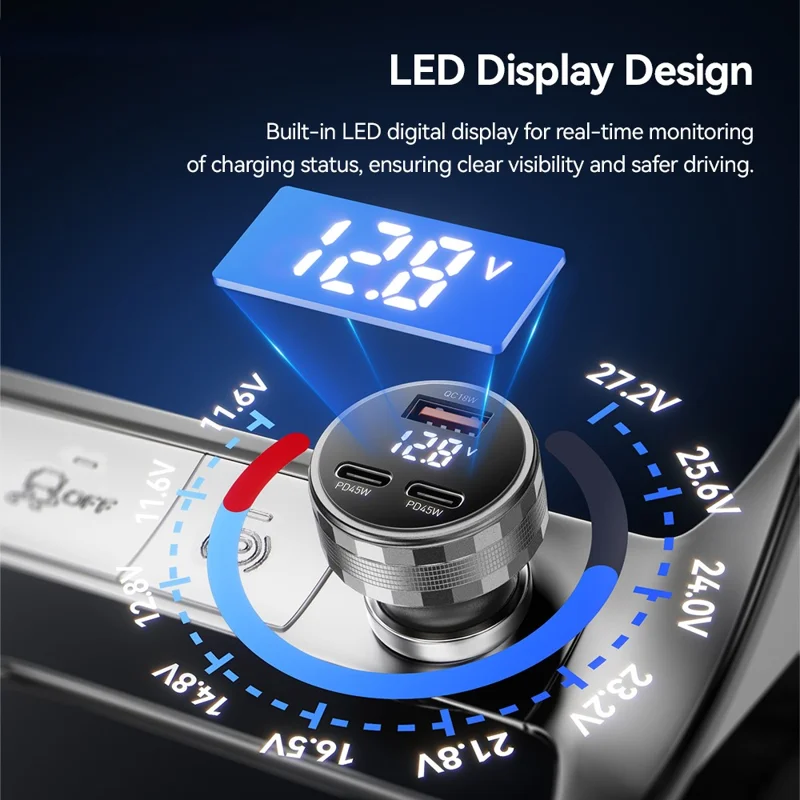 ESSAGER 108W Car Charger USB-A + USB-C Aluminum Alloy Fast Charging Lighter Charger for Vehicle - Grey