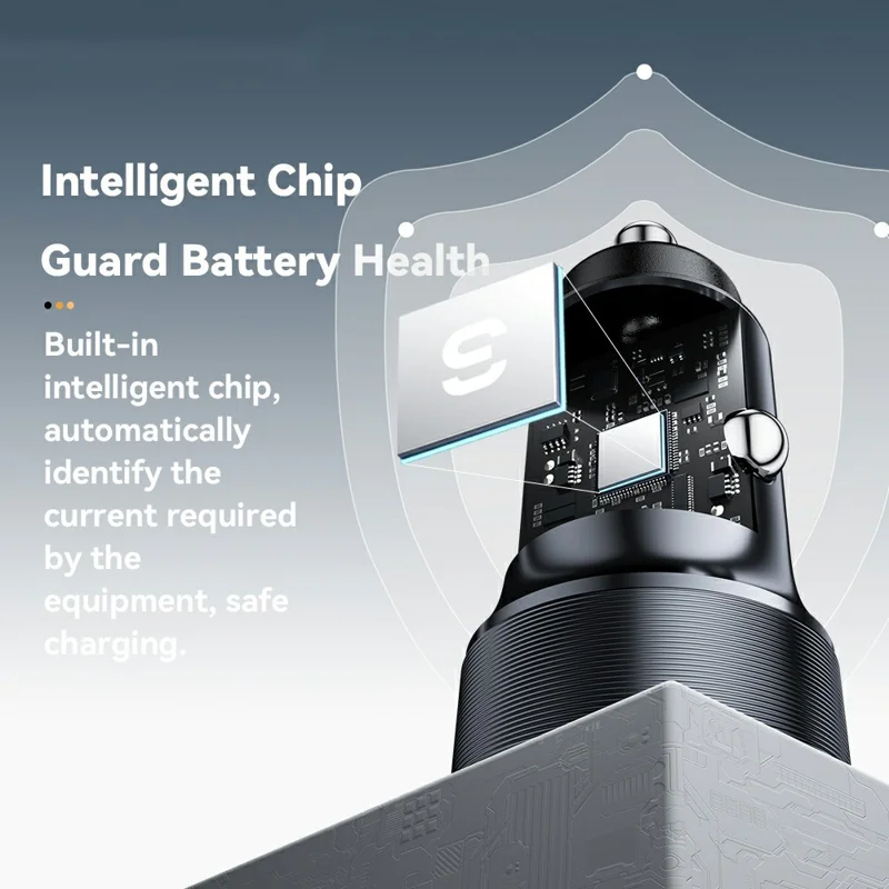 ESSAGER PD 30W Aluminum Alloy Car Charger Dual Port USB-A + Type-C Fast Charging Power Adapter with Smart Chip - Black