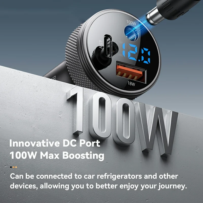 ESSAGER 150W Aluminum Alloy Digital Display Car Charger with DC + USB A + Type-C Port Fast Charging Adapter for Car  - Black