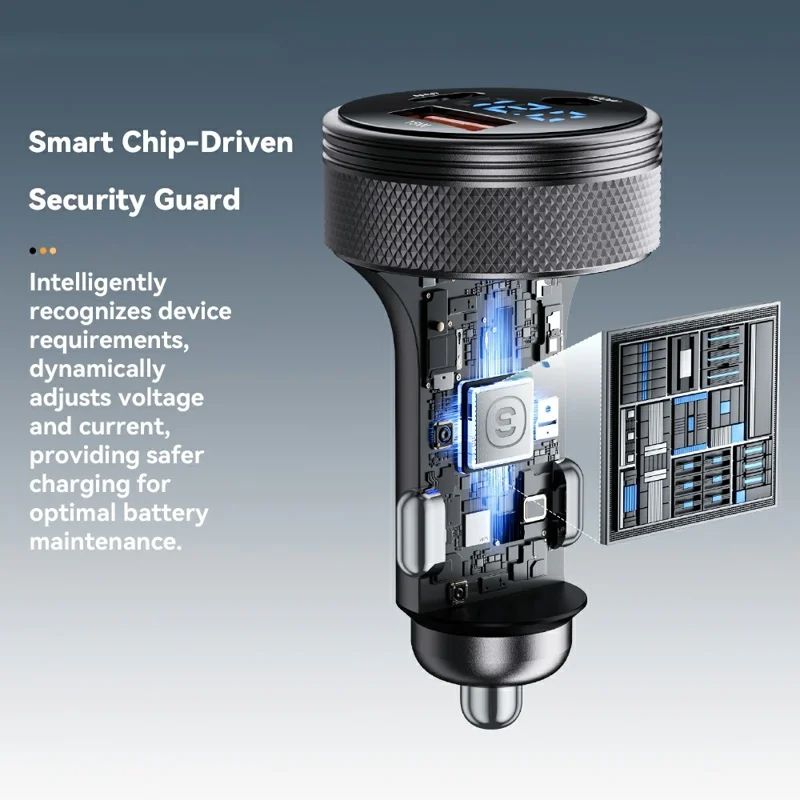 ESSAGER 150W Aluminum Alloy Digital Display Car Charger with DC + USB A + Type-C Port Fast Charging Adapter for Car  - Black