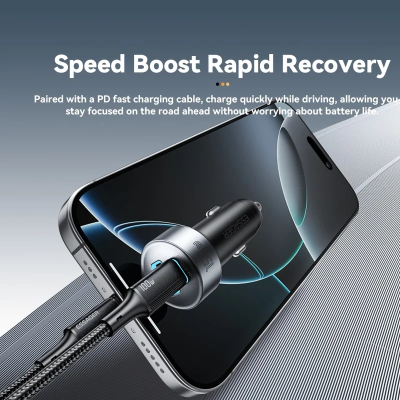 ESSAGER 150W High Power Car Cigarette Lighter Splitter Charger 2 USB C + 3 USB A Fast Charging Adapter