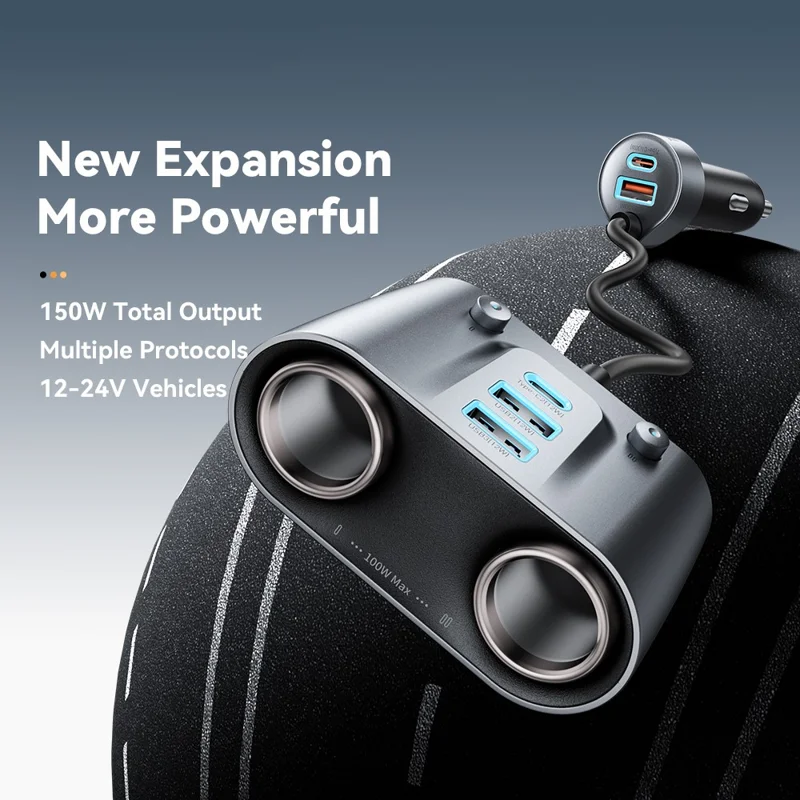 ESSAGER 150W High Power Car Cigarette Lighter Splitter Charger 2 USB C + 3 USB A Fast Charging Adapter