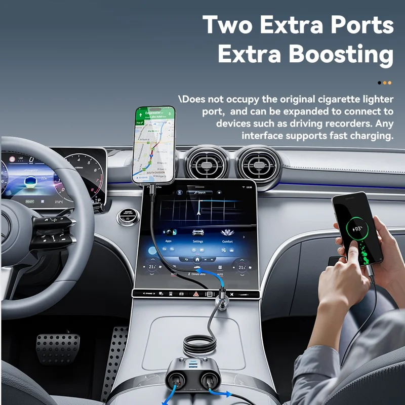 ESSAGER 150W High Power Car Cigarette Lighter Splitter Charger 2 USB C + 3 USB A Fast Charging Adapter