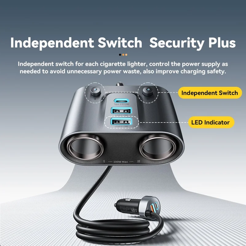 ESSAGER 150W High Power Car Cigarette Lighter Splitter Charger 2 USB C + 3 USB A Fast Charging Adapter