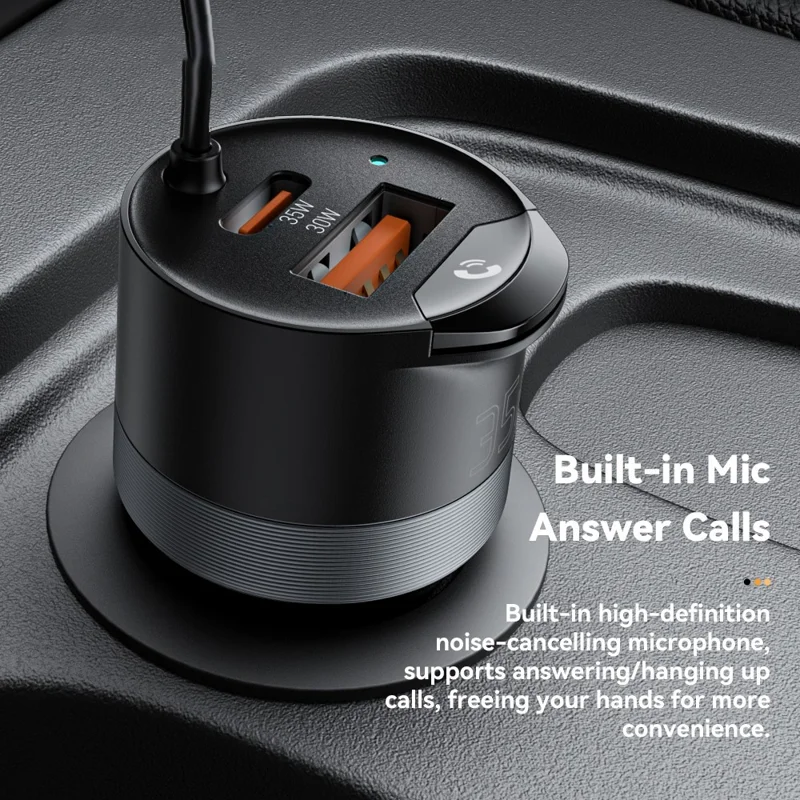 ESSAGER Car Charger Bluetooth-Compatiable 5.3 PD 35W USB-A + Type-C Wired to Wireless Car Audio with AUX Plug - Grey