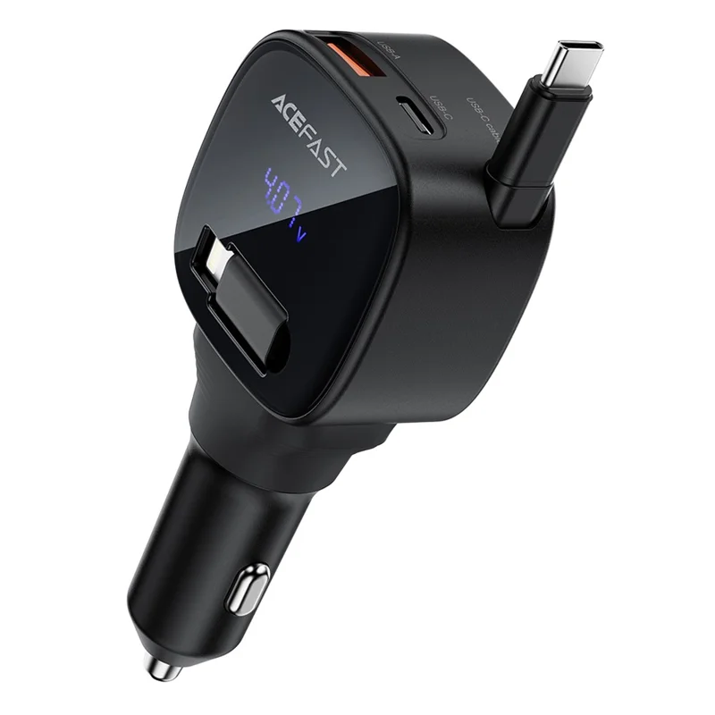ACEFAST B17 95W Chargeur de Voiture USB-C + USB-A Adaptateur de Chargement Rapide avec Affichage LED et Câble Rétractable