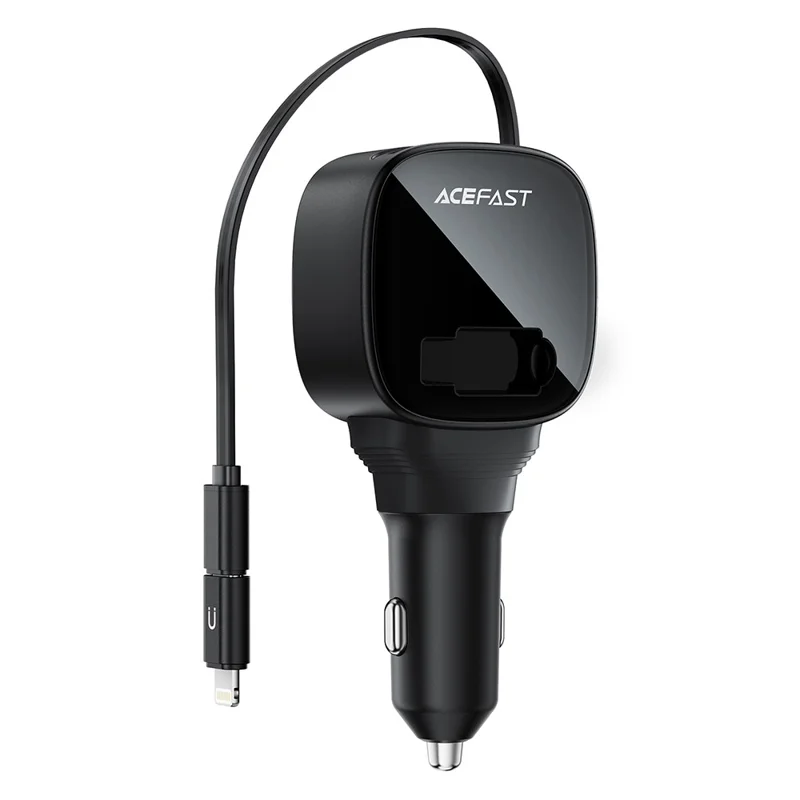 ACEFAST B17 95W Chargeur de Voiture USB-C + USB-A Adaptateur de Chargement Rapide avec Affichage LED et Câble Rétractable