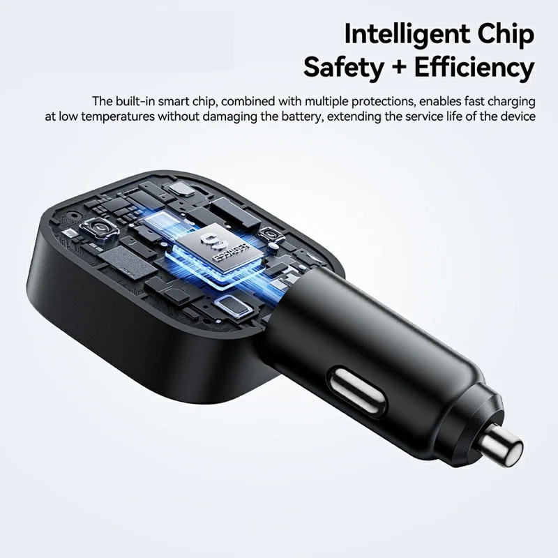 ESSAGER 45W Carregador para Carro 2C+A com Cabo Recolhível Incorporado, Adaptador de Alimentação Rápida PD