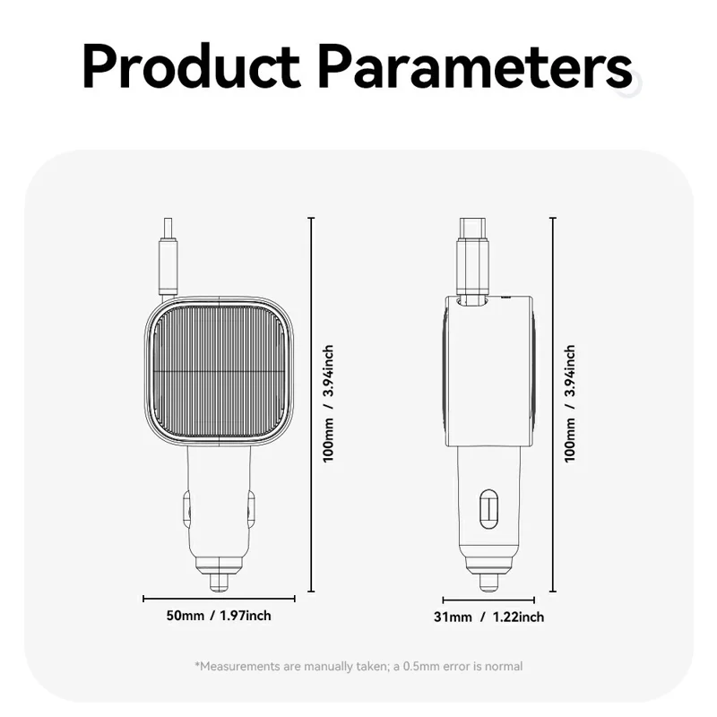 ESSAGER 45W Carregador para Carro 2C+A com Cabo Recolhível Incorporado, Adaptador de Alimentação Rápida PD