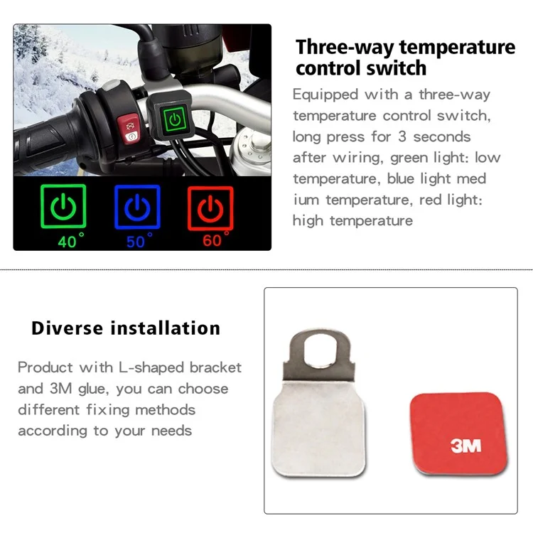 WUPP ZH-983B6 1 paire de poignées chauffantes électriques d'hiver pour moto 12V 3 niveaux de température réglables