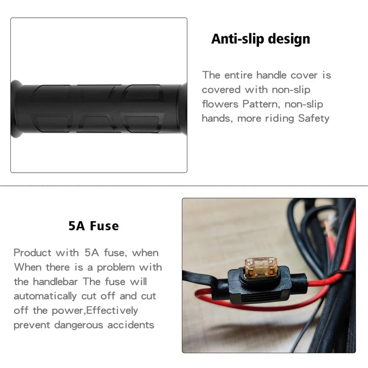 WUPP ZH-983B6 1 paire de poignées chauffantes électriques d'hiver pour moto 12V 3 niveaux de température réglables