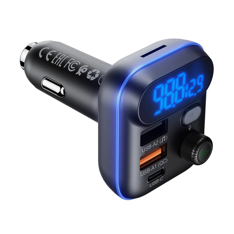 ACEFAST B25 36W Carregador Rápido Transmissor FM para Carro com Bluetooth 5.4 Leitor MP3 - Preto