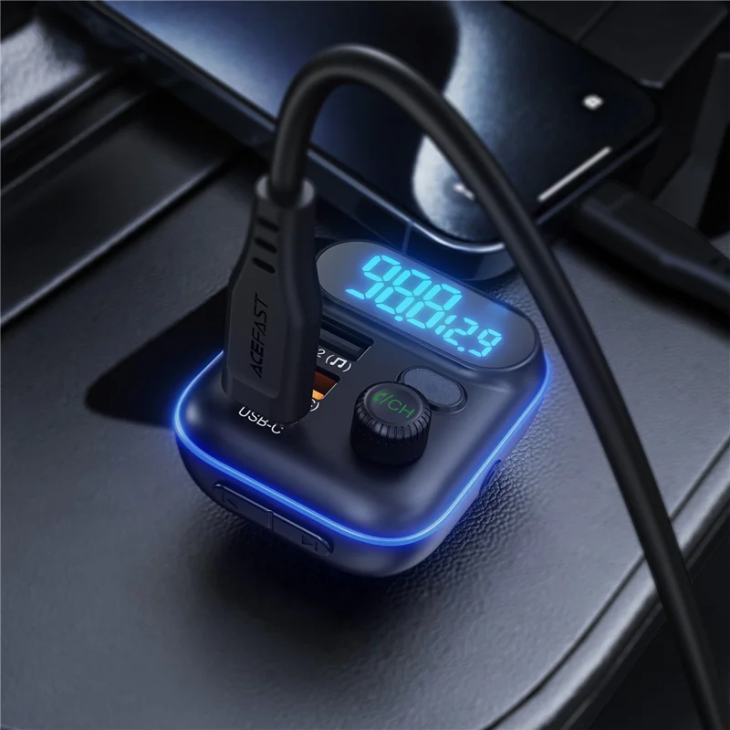 ACEFAST B25 36W Carregador Rápido Transmissor FM para Carro com Bluetooth 5.4 Leitor MP3 - Preto