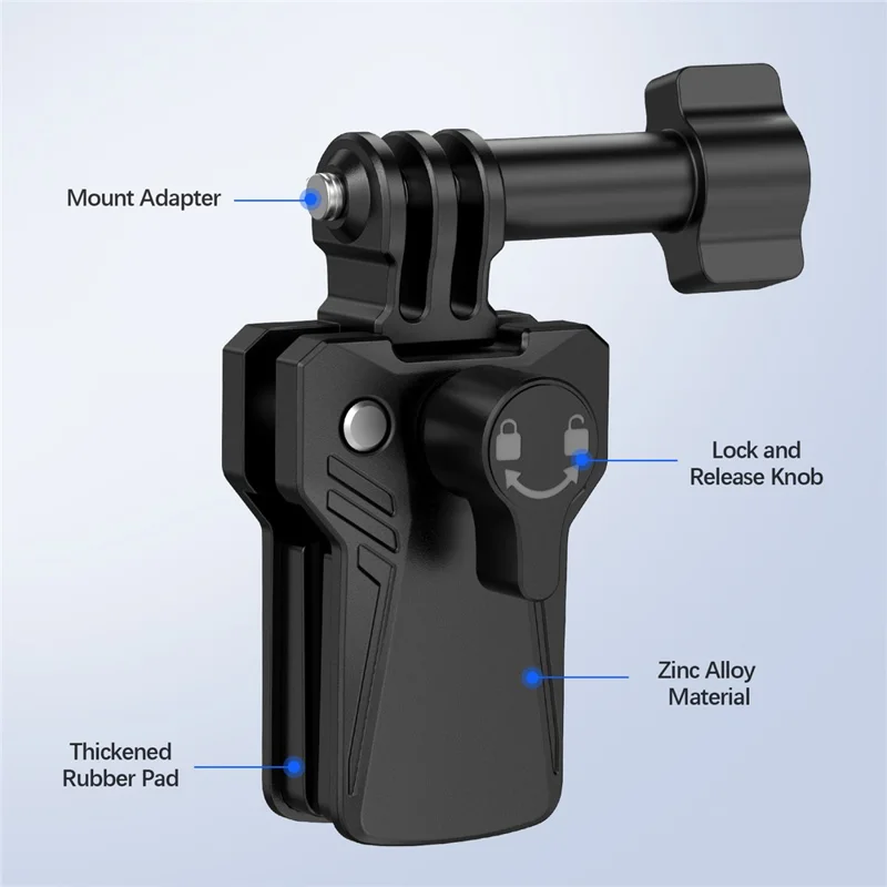 For GoPro Action Camera Motorcycle Windshield Clamp Mount 180 Degree Adjustable Zinc Alloy Camera Holder - Black