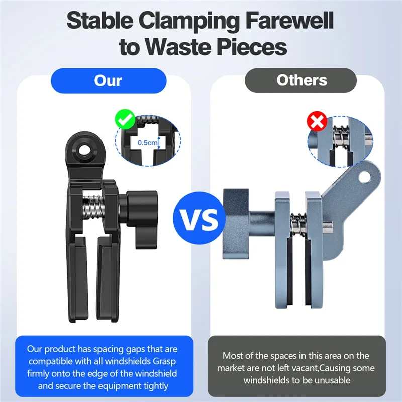 For GoPro Action Camera Motorcycle Windshield Clamp Mount 180 Degree Adjustable Zinc Alloy Camera Holder - Black