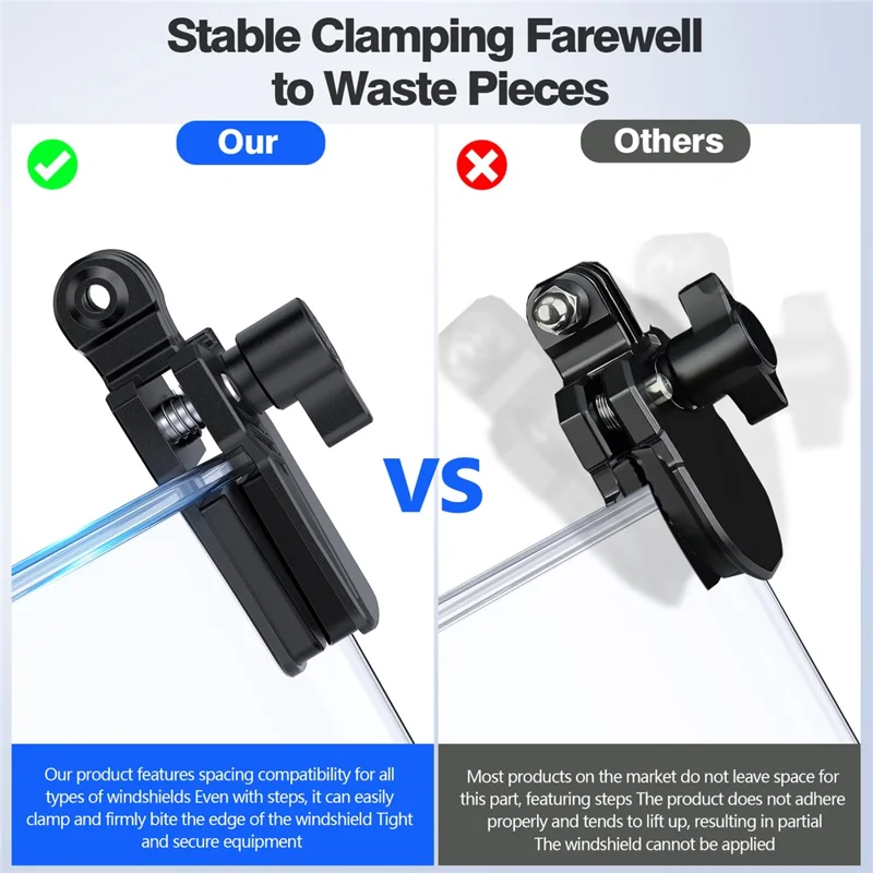 For GoPro Action Camera Motorcycle Windshield Clamp Mount 180 Degree Adjustable Zinc Alloy Camera Holder - Black