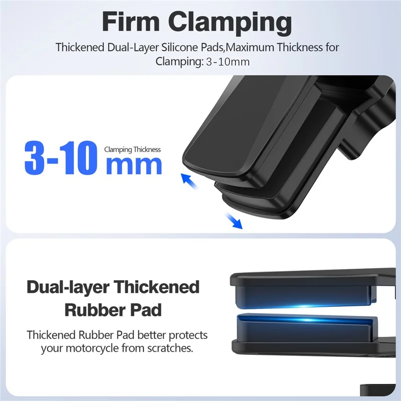 For GoPro Action Camera Motorcycle Windshield Clamp Mount 180 Degree Adjustable Zinc Alloy Camera Holder - Black